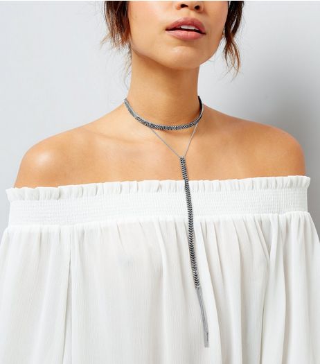 Silver Textured Tassel Drop Torque Choker | New Look
