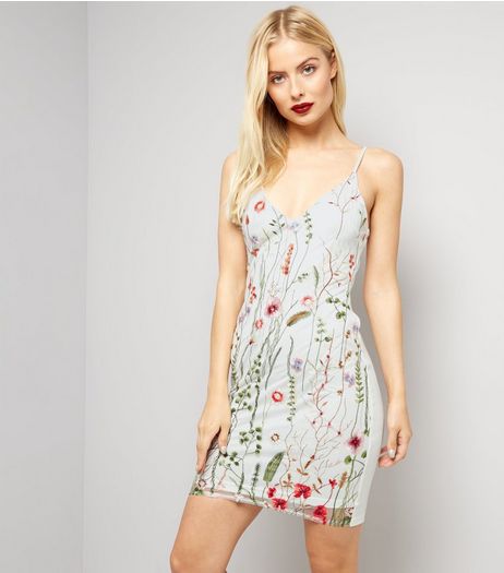 Parisian White Floral Embroidered Mesh Dress | New Look