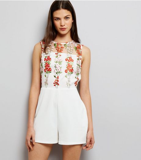 Parisian White Floral Embroidered Playsuit | New Look