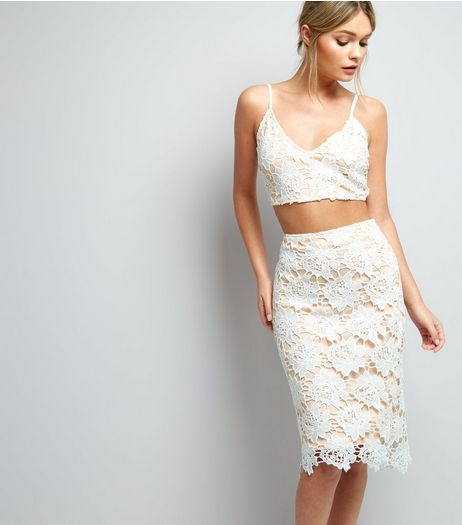 Parisian White Floral Lace Midi Skirt | New Look