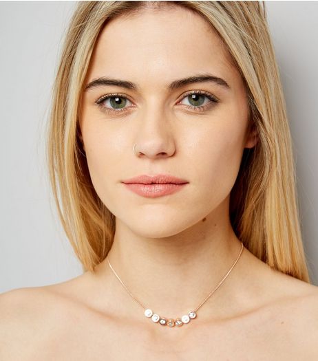 Gold Cubic Zirconia Bead Pendant Necklace | New Look