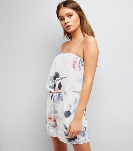 Parisian White Floral Print Tiered Playsuit | New Look