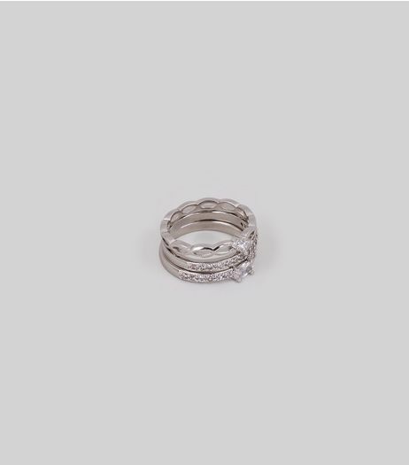 Silver Cubic Zirconia Ring Stack | New Look
