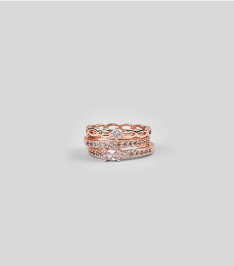 Rose Gold Cubic Zirconia Ring Stack | New Look