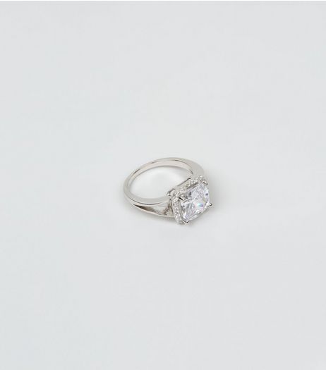 Silver Square Diamante Ring | New Look