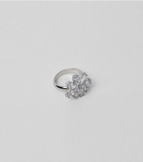 Silver Cubic Zirconia Flower Ring | New Look