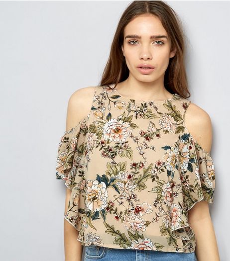 Parisian Shell Pink Floral Print Cold Shoulder Top | New Look