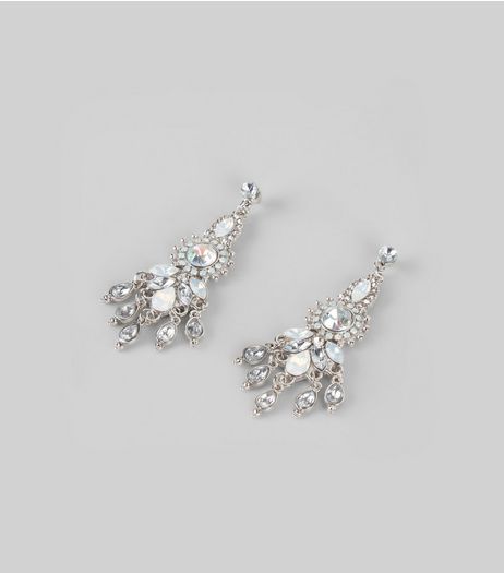 Silver Crystal Chandelier Stud Earrings | New Look