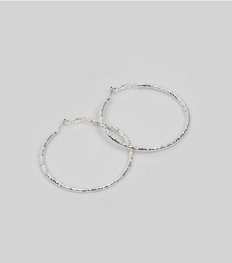Silver Textured Hoop Earrings | New Look