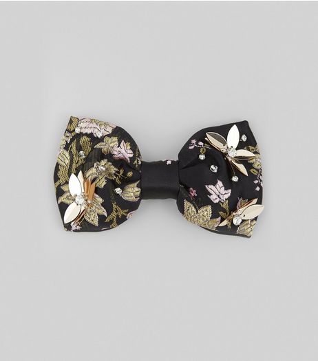 Black Sequin Embellished Bow Clip | New Look