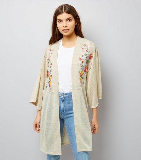 Blue Vanilla Stone Floral Embroidered Cardigan | New Look