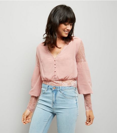 Pink Vanilla Pink Lace Trim Blouse | New Look