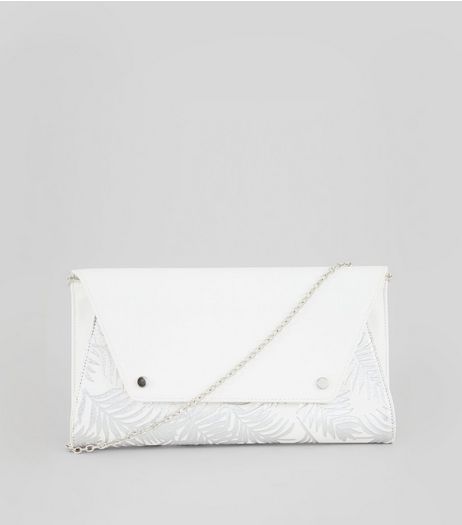 Silver Metallic Tropical Print Clutch Bag | New Look