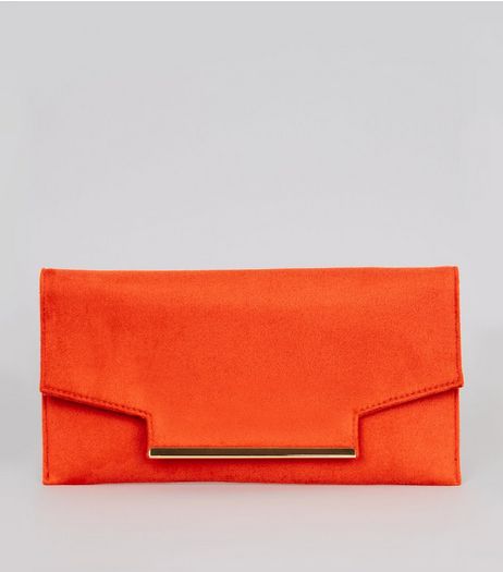 Orange Metal Trim Clutch Bag | New Look