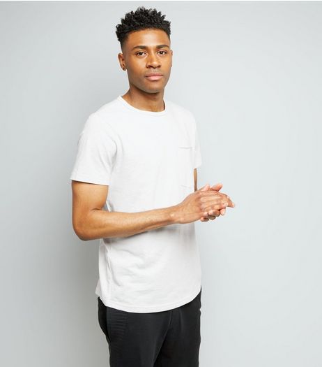 Pale Grey Pocket Front Curved Hem T-Shirt | New Look
