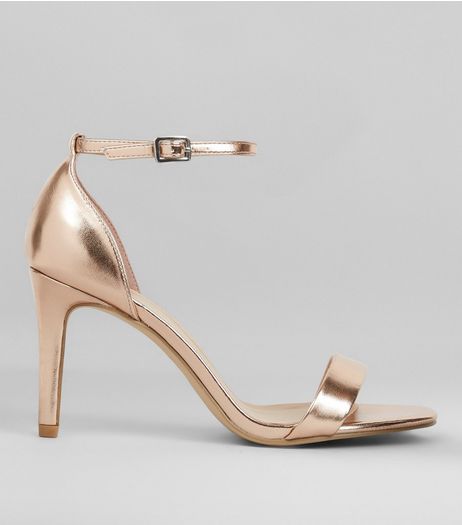 Wide Fit Rose Gold Metallic Heeled Sandals | New Look
