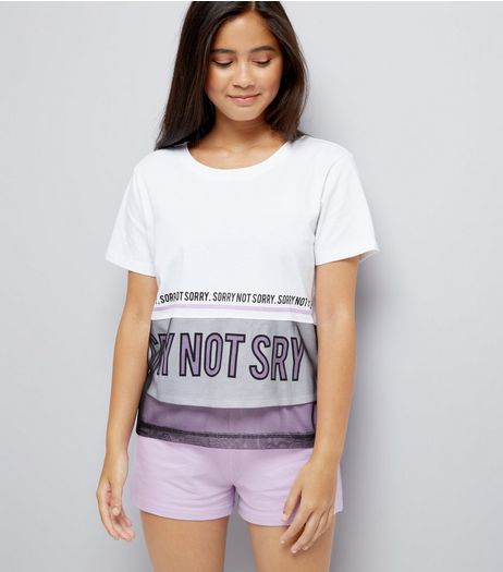 Teens White Sorry Not Sorry Slogan Pyjama Set | New Look