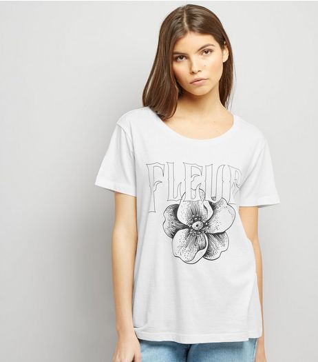 JDY White Fleur Print Short Sleeve T-Shirt | New Look