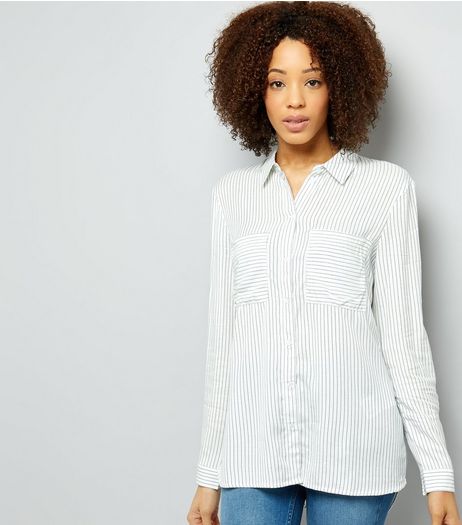 JDY White Stripe Double Pocket Front Shirt | New Look