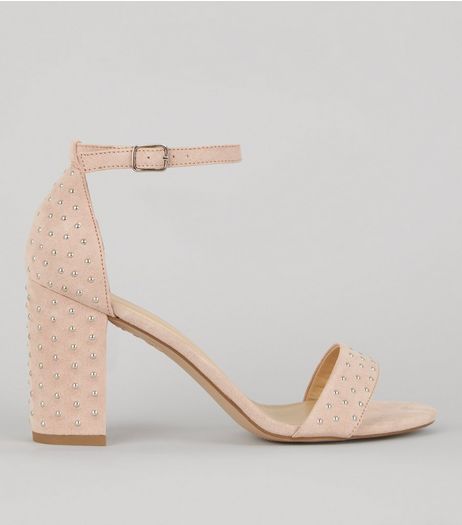 Shell Pink Stud Detail Heeled Sandals | New Look