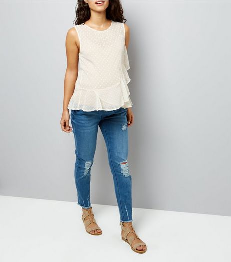Maternity Blue Ripped Over Bump Skinny Jeans | New Look