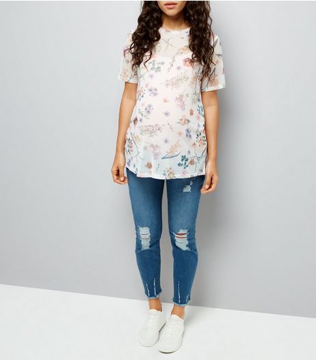 Maternity Blue Distressed Under Bump Skinny Jeans | New Look