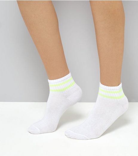 White Neon Stripe Ankle Socks | New Look