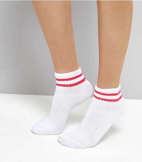 White Neon Stripe Ankle Socks | New Look