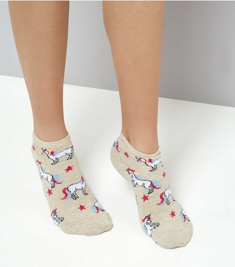 Stone Unicorn Print Trainer Socks | New Look