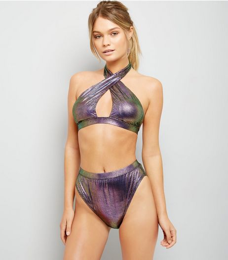 Purple Snakeskin Texture Bikini Top | New Look