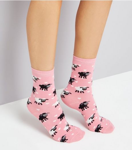 Pink Sheep and Heat Print Socks | New Look
