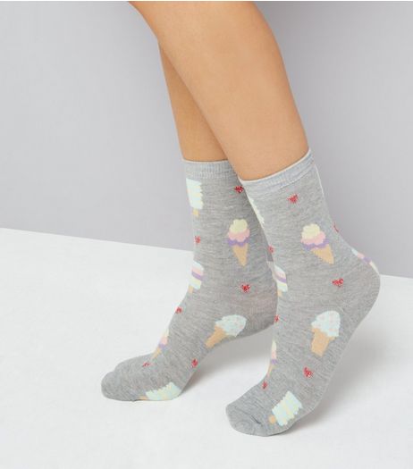 Grey Ice Cream Print Socks | New Look