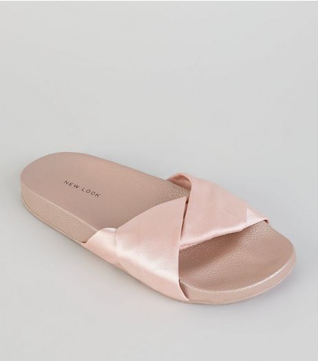 Pink Satin Twist Sliders | New Look