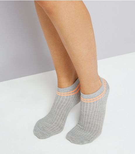 Grey Neon Stripe Ribbed Trainer Socks | New Look