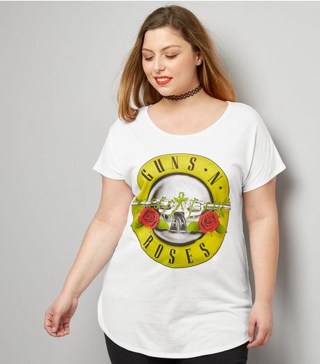 Curves White Guns N' Roses Logo T-Shirt | New Look