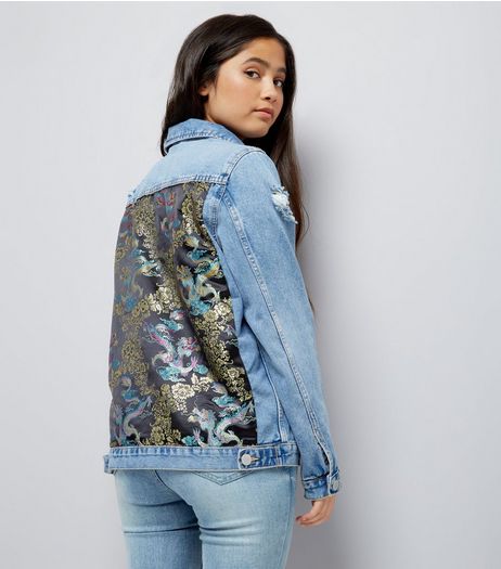 Teens Blue Denim Oriental Back Jacket | New Look
