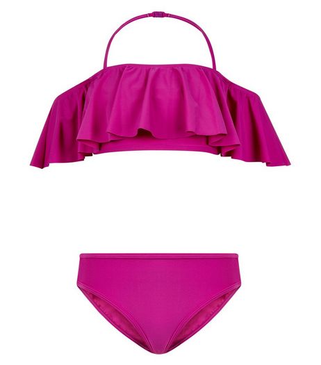 Teens Purple Frill Trim Bardot Neck Bikini | New Look