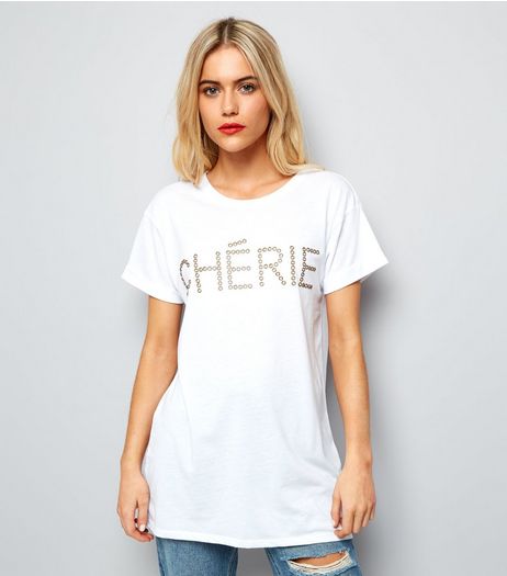 White Studded Chérie T-Shirt | New Look