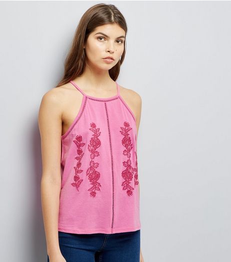 Pink Floral Embroidered Cami | New Look