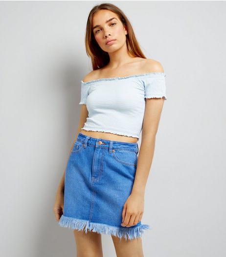 Blue Frayed Hem Denim Mini Skirt | New Look