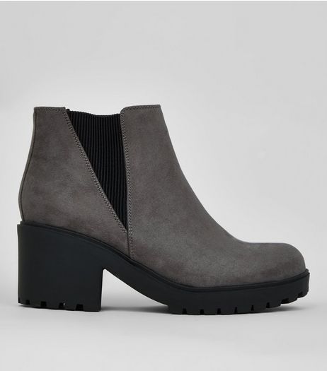 Teens Grey Suedette Chunky Chelsea Boots | New Look