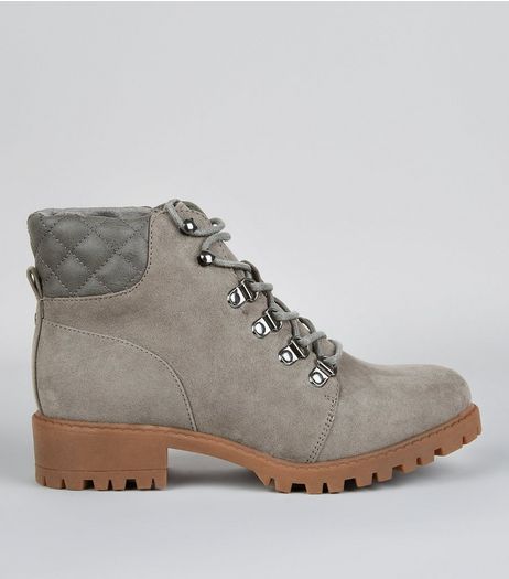 Teens Grey Quilted Panel Worker Boots | New Look