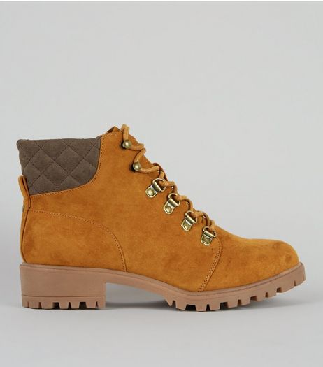 Teens Tan Suedette Lace Up Worker Boots | New Look