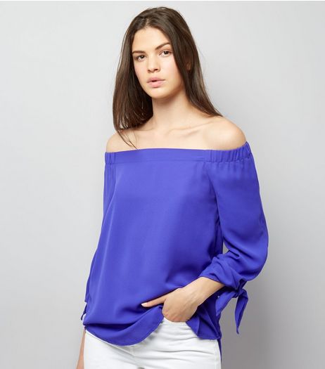 Purple Tie Sleeve Bardot Top | New Look