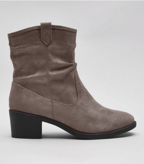 Wide Fit Grey Suedette Slouch Boots | New Look