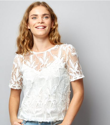 Cameo Rose White Floral Mesh Top | New Look