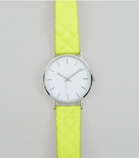 Green Neon Quilted Strap Watch | New Look