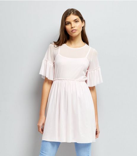 Pale Pink Mesh Skater Dress | New Look