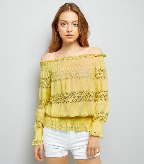 Cameo Rose Yellow Bardot Neck Top | New Look