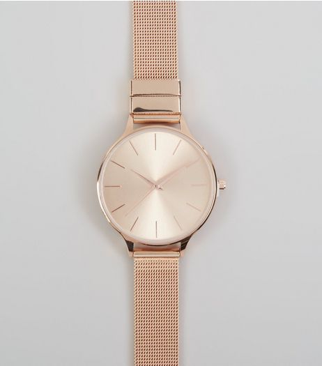 Rose Gold Mesh Strap Watch | New Look